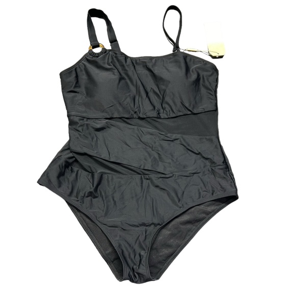 HEYTALALA womens black one piece swimsuit w mesh panel middle size XL NWT - Picture 2 of 7